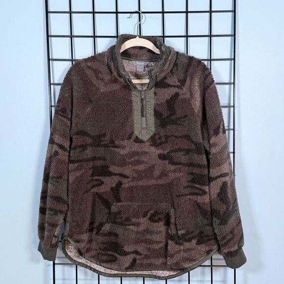 Natural Reflections Camouflage Fleece 1/4 Zip Pullover Womens‎ L Brown Gorpcore - Picture 1 of 10